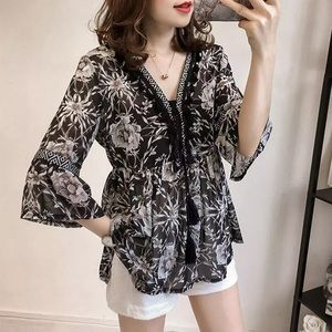 Korean Women Fashion Bohemian Chiffon Blouse